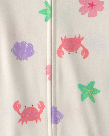 B&eacute;b&eacute; fille - Pyjama barboteuse 1 pi&egrave;ce en 100 % coton &agrave; motif de cr&eacute;atures marines - Cr&egrave;me, 