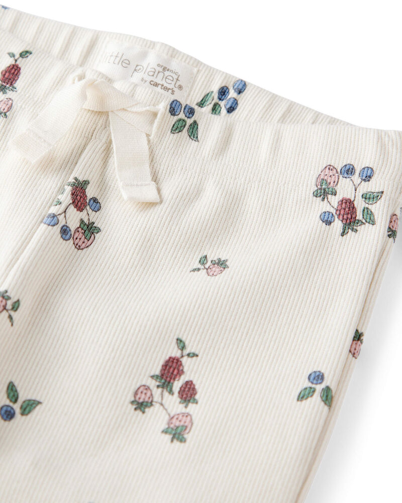 Toddler Girl Organic Cotton Ribbed Knit Pants in Berry Blossom Print, image 5 of 7 slides
