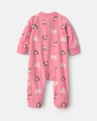 Baby Girl Dog Fleece 2-Way Zip Sleeper - Pink, image 2 of 6 slides
