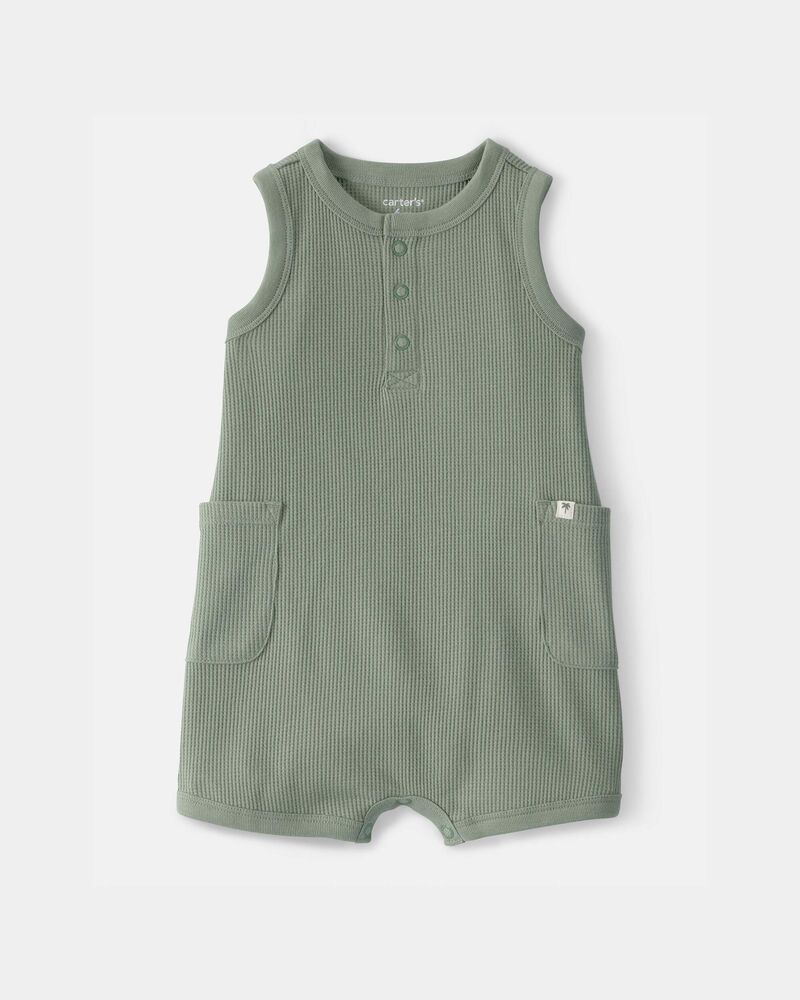 Baby Boy Solid Thermal Sleeveless Romper - Green, image 1 of 4 slides