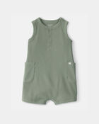 Baby Boy Solid Thermal Sleeveless Romper - Green, image 1 of 4 slides