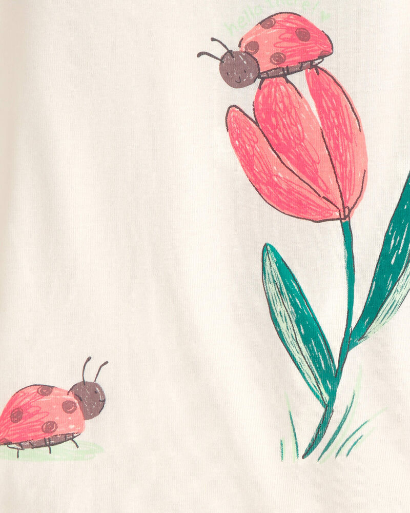 Baby Girl Ladybug Floral 100% Cotton Snug Fit 4-Piece pyjama Set - Pink/Green, image 2 of 4 slides