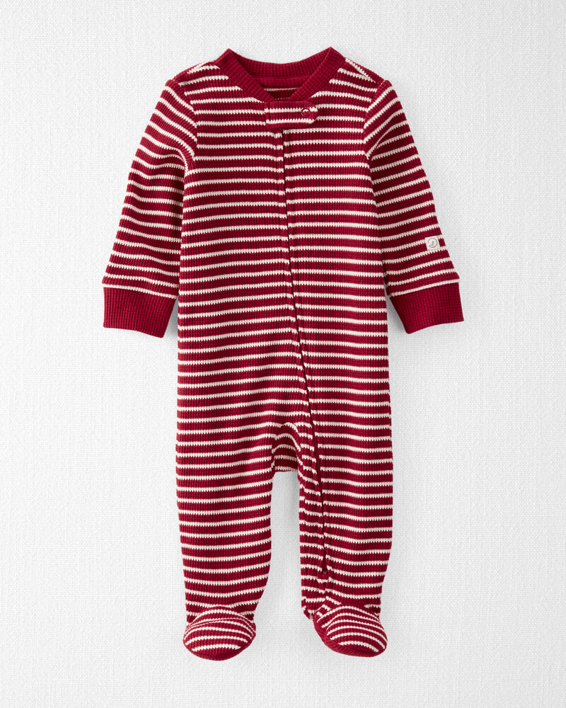 Bébé - Pyjamas de sommeil et de jeu en tricot gaufré rayé en coton biologique, image 1 sur 3 diapositives
