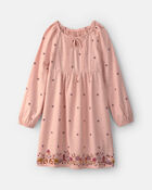 Girls Floral Twill Long-Sleeve Dress - Pink, image 1 of 4 slides