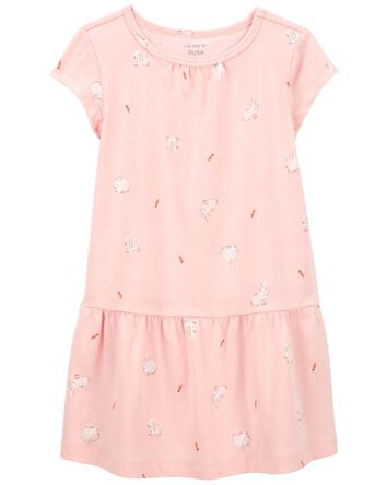 Bunny Print Soft Cotton Dress, 