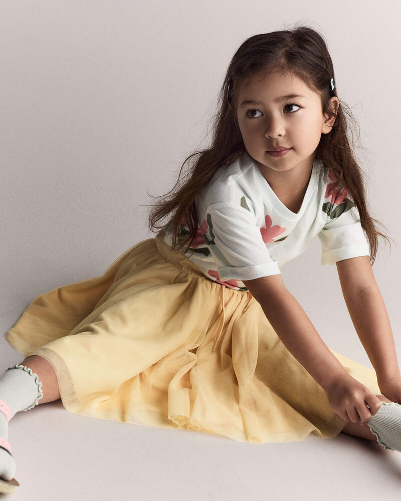 Toddler Girl Rolled Cuff Tee in Floral Print - Light Green, image 3 of 6 slides