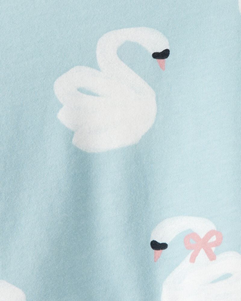 Baby Girl Swan Print Long-Sleeve Peplum Top - Blue, image 2 of 3 slides