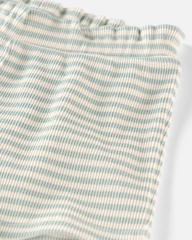 Filles - Ensemble 2 pi&egrave;ces haut et short en tricot gaufr&eacute; de coton biologique &agrave; rayures, image 3 sur 4 diapositives