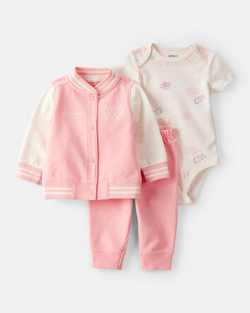 Bébé fille - Ensemble 3 pièces haut à capuchon de style universitaire, 