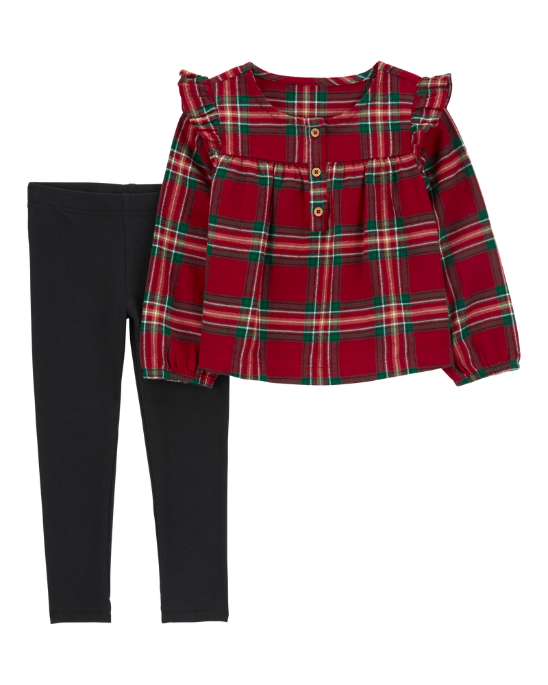 Toddler 2-Piece Plaid Flannel Top & Stretch Leggings, image 1 of 3 slides