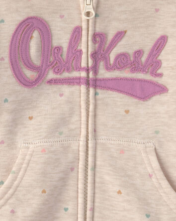 Baby Girl Heart OshKosh Logo Fleece Zip-Up Hoodie - Cream, 