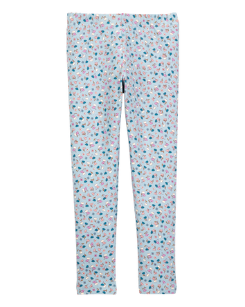 Kid Floral Stretch Leggings - Blue, 