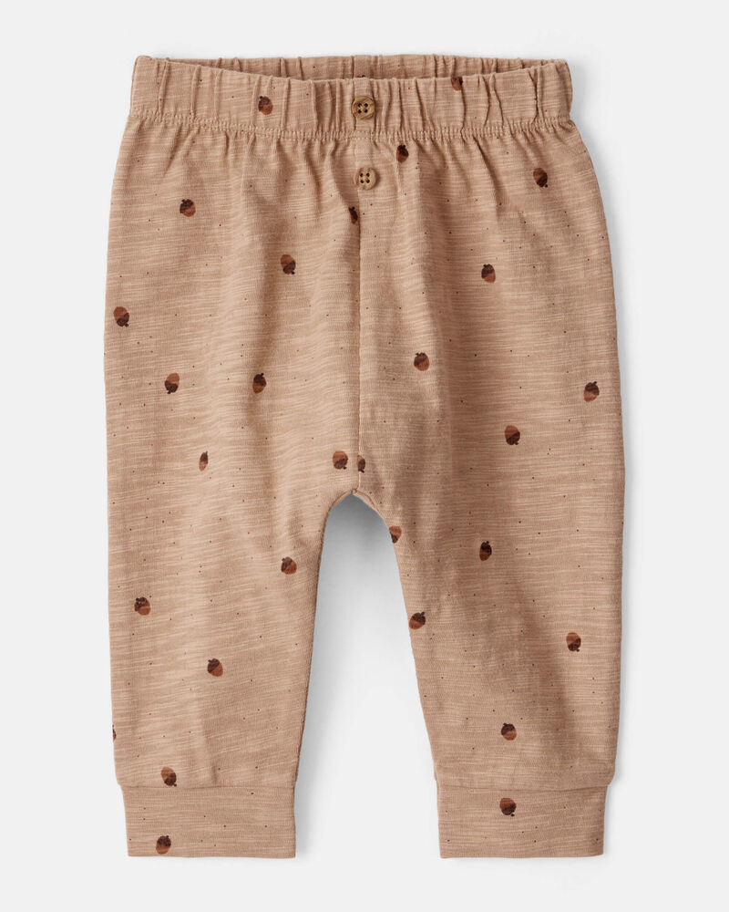 Baby 2-Piece Thanksgiving Acorn Print Cotton Long-Sleeve Tee & Pant Set - Brown/Cream, image 2 of 6 slides