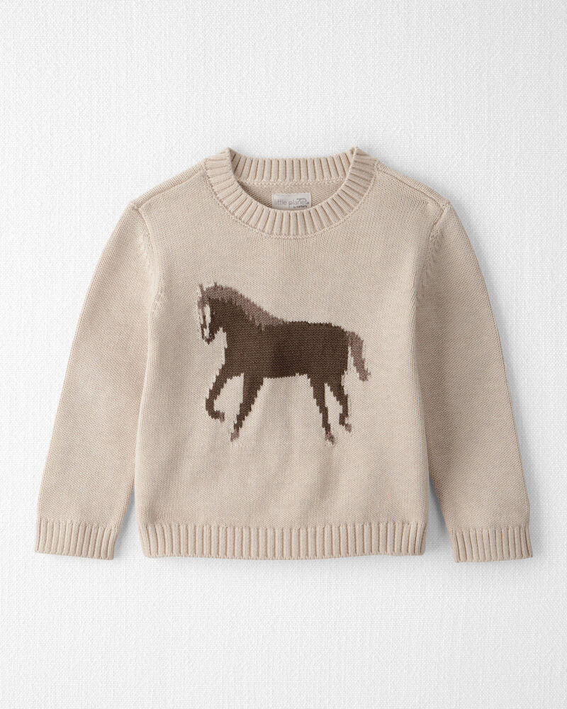 Toddler Organic Cotton Horse Sweater Knit Pullover, image 1 of 3 slides