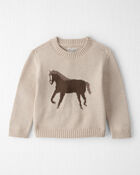 Toddler Organic Cotton Horse Sweater Knit Pullover, image 1 of 3 slides
