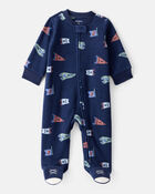 Baby Boy Sports Print Loose Fit Long-Sleeve Sleeper - Navy Blue, image 1 of 4 slides