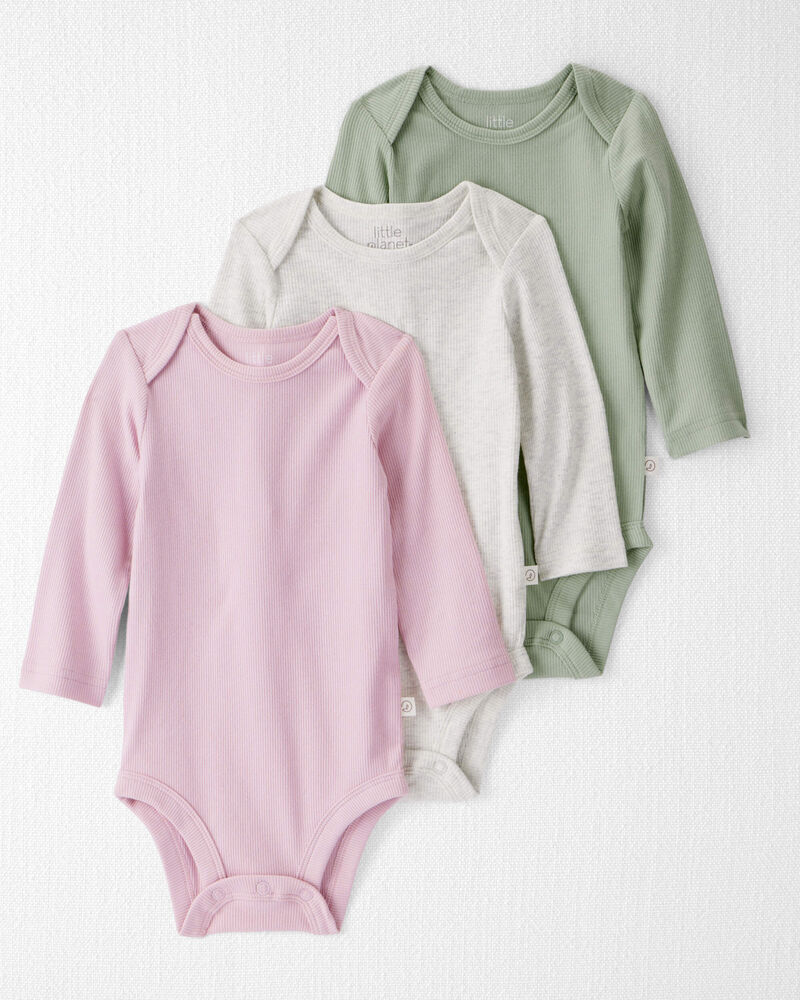 Baby Girl 3-Pack Organic Cotton Rib Bodysuits, image 1 of 6 slides