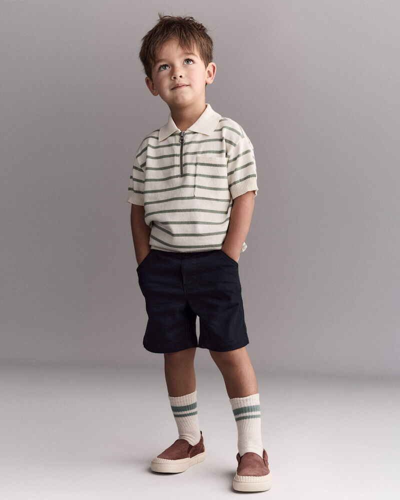 Toddler Boy Zip-Up Polo in Stripes - Cream, image 3 of 6 slides