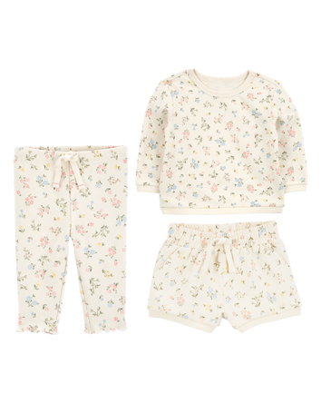 Baby 3-Piece Floral French Terry Mix-and-Match Outfit Set - Ivory, 