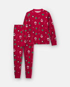 Jeune - Pyjama ajust&eacute; 2 pi&egrave;ces &agrave; motif pingouins et No&euml;l &ndash; Rouge, image 1 sur 2 diapositives