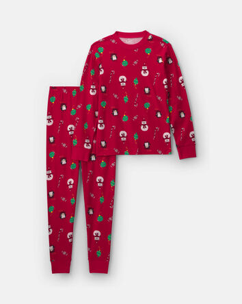 Jeune - Pyjama ajust&eacute; 2 pi&egrave;ces &agrave; motif pingouins et No&euml;l &ndash; Rouge, 