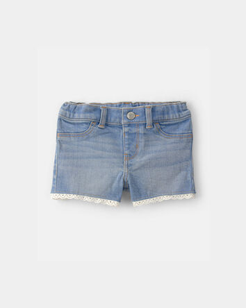 Baby Girl Eyelet Trim Denim Shorts - Light Wash, 