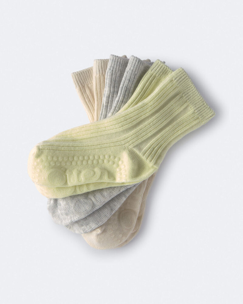 Toddler 3-Pack Crew Socks - Cream/Heather Grey/Yellow, image 1 of 3 slides