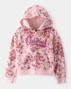 Girls Floral Print OshKosh Logo Zip Jacket - Pink, image 1 of 3 slides