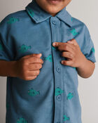 Toddler Boy Button-Down Short-Sleeve Shirt in Fish Print - Slate, image 4 of 6 slides