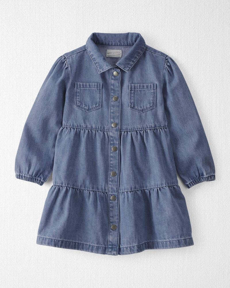 Toddler Girl Organic Cotton Denim Dress, image 1 of 5 slides