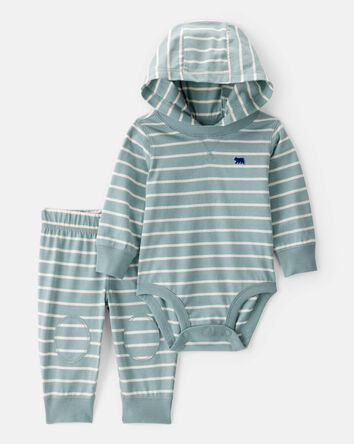 Baby 2-Piece Striped Hooded Bodysuit Pant Set, 