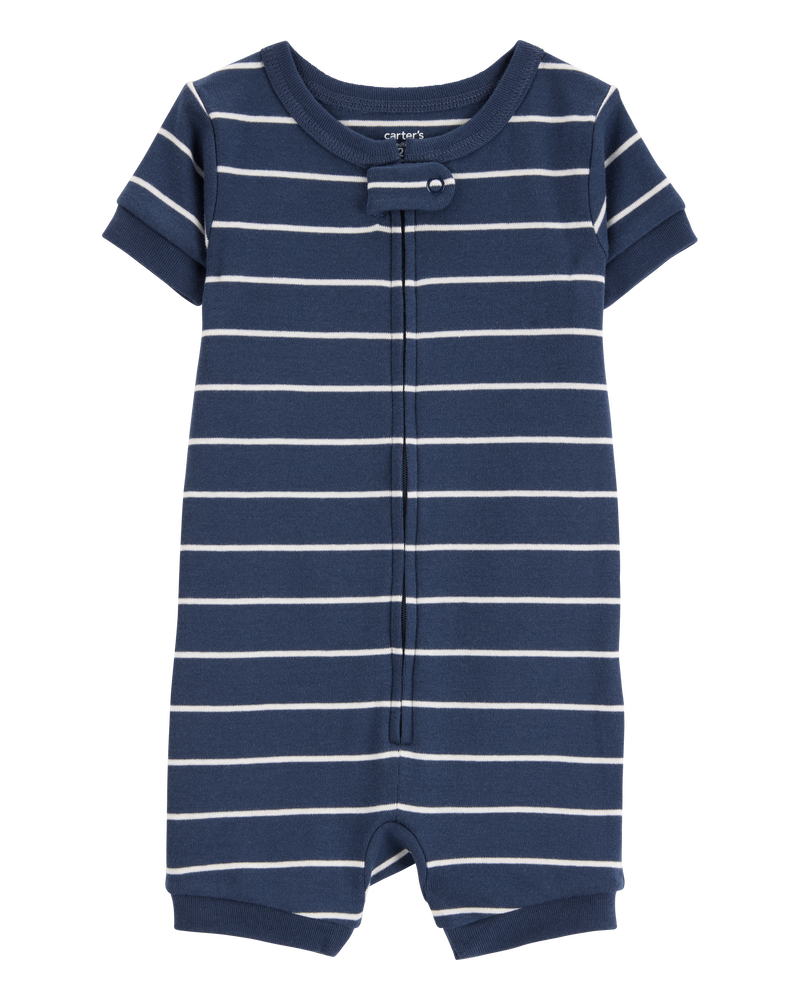 Baby Boy Striped Snug Fit Cotton 1-Piece Pyjamas - Navy, image 1 of 4 slides