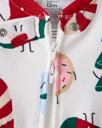 Bébé - Pyjama une pièce en coton à manches longues avec fermeture à glissière 2 sens et imprimé de Noël, 