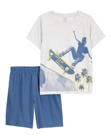 Kid Skateboard Print Loose Fit 2-Piece Pyjamas, 