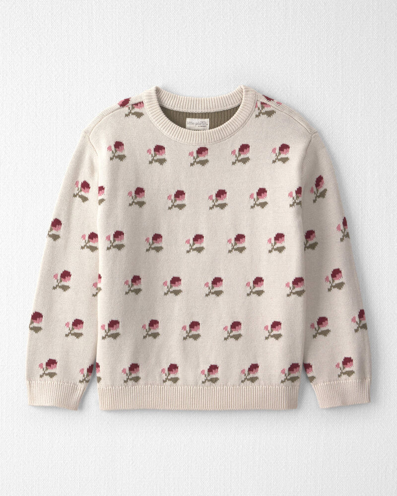 Girls Organic Cotton Sweater Knit Pullover in Floral Jacquard, image 1 of 4 slides