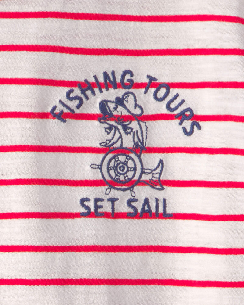 Boys Nautical Striped Graphic Tee - Red/Ivory, image 4 of 5 slides