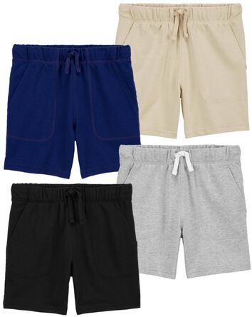 Kid 4-Pack Pull-On Cotton Shorts, 