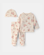 B&eacute;b&eacute; fille - Ensemble 3 pi&egrave;ces haut manches longues et pantalon &agrave; motif floral - Cr&egrave;me, image 1 sur 5 diapositives