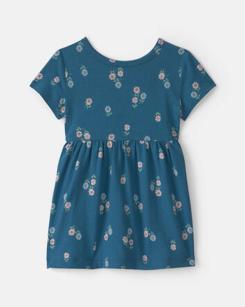 Baby Girl Floral Short-Sleeve Dress - Navy Blue, 