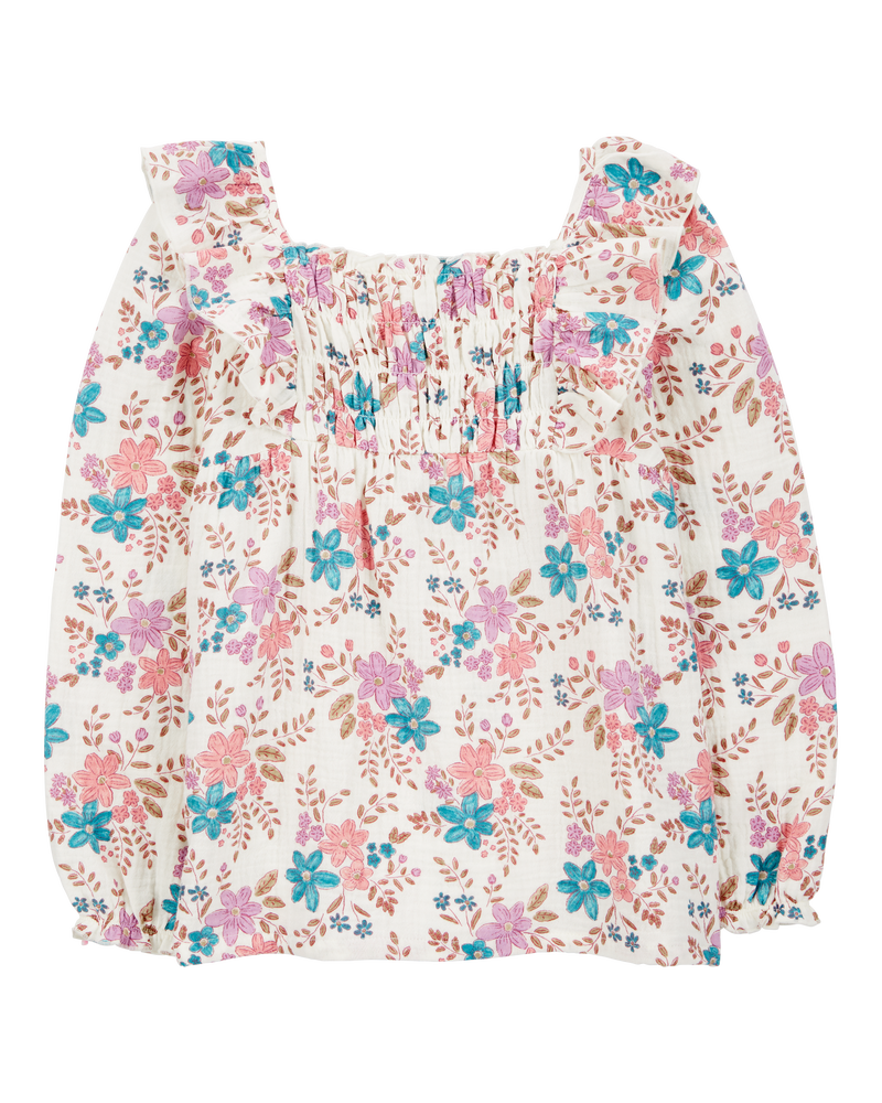 Kid Floral Woven Long-Sleeve Fashion Top - Floral, image 1 of 3 slides