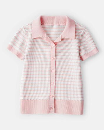Kid Striped Button-Front Long-Sleeve Tee, 