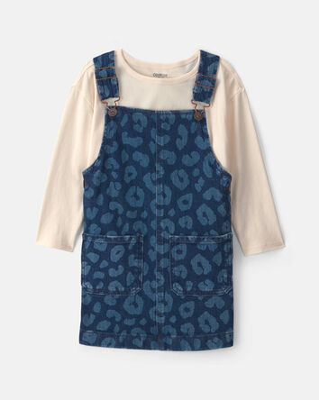 Toute-petit fille - Ensemble 2 pi&egrave;ces salopette &agrave; motif l&eacute;opard et manches longues - D&eacute;lav&eacute; fonc&eacute;, 