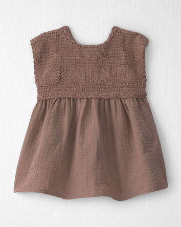 Baby Girl Organic Cotton Gauze Crochet Dress, 