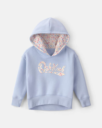 Toddler Girl Floral Fleece Logo Hoodie - Blue, 