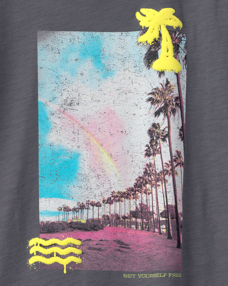 Gar&ccedil;ons - T-shirt &agrave; imprim&eacute;, plage et palmiers - Gris, image 3 sur 3 diapositives