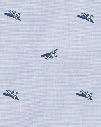 Toddler Airplane Print Long-Sleeve Button Down Shirt - Blue, 