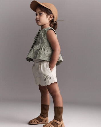 Toddler Girl Floral Scalloped Short - Cream, 