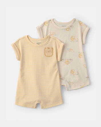 Baby 2-Pack Lion Short-Sleeve Rompers - Yellow/Ivory, 
