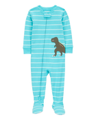 Baby 1-Piece Striped Dinosaur Print 100% Snug Fit Cotton Footie Pyjamas, image 1 of 3 slides