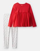 Girls Valentine's Day Tulle Top & Heart Pant Set - Red/Grey, image 1 of 4 slides